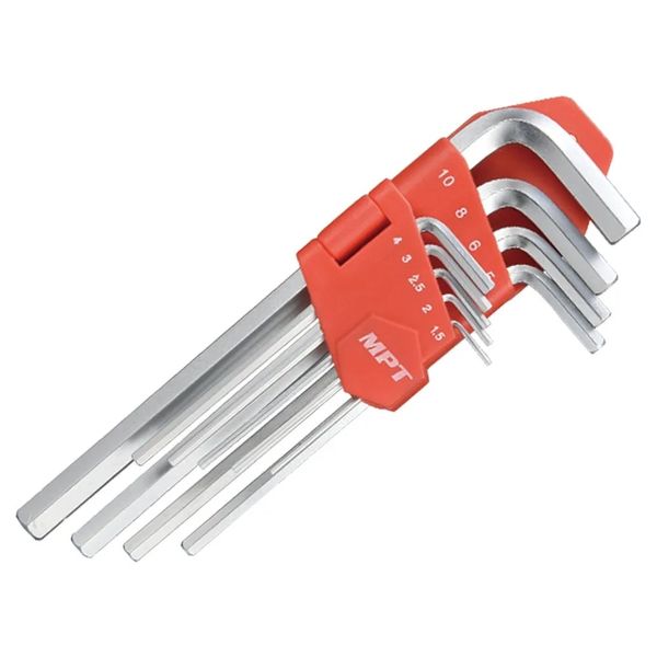 MPT 9pcs Hex Key Set ( Short Arm | Long Arm ), CRV, Chrome plated surface, (1.5-2-2.5-3-4-5-6-8-10 mm); MHA02001-1