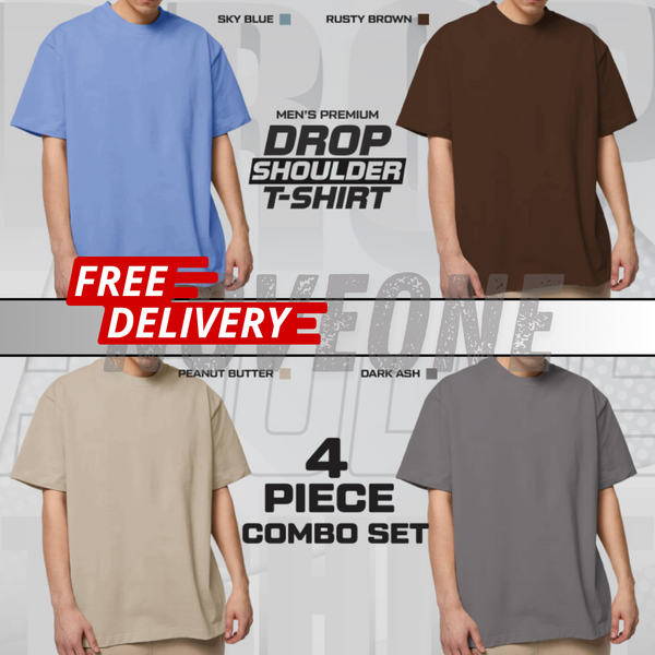 4 Pieces Combo - Drop Shoulder T-shirt for Men