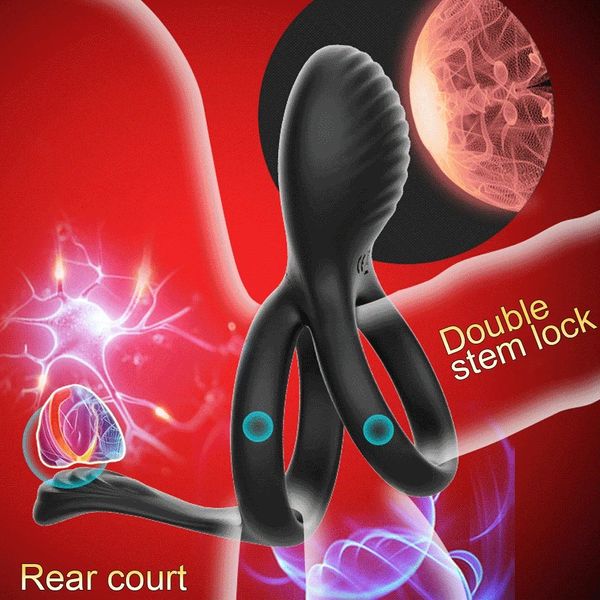 Vibrating Dual Penis Ring Premium Stretchy Soft Cock Ring 7 Vibration Modes Erection Enhancing Sex Toys for Men and Couples Play