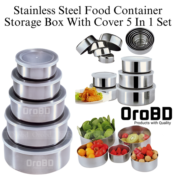 Stainless Steel Food Container Storage Box 5-in-1 Set