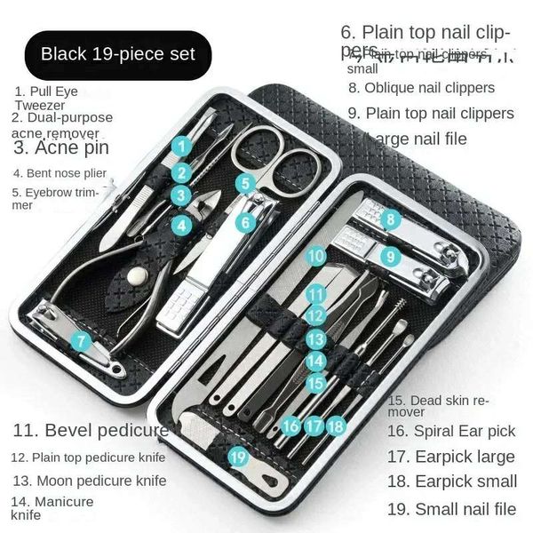 19  pcs stainless steal nail clipers set