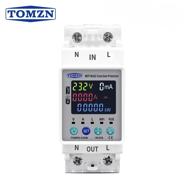 TOMZN 63A 110V/230V WiFi Smart Switch with Energy Metering & Circuit Protection