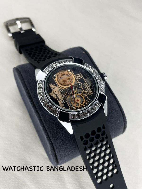 Jacob & Co Silver Case With Stone Black Belt