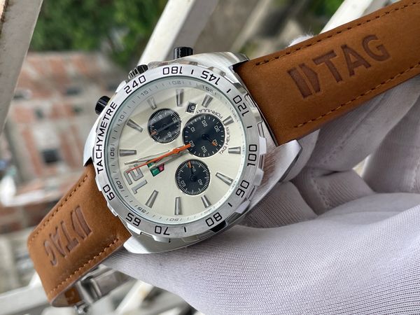 Tag Belt Anniversary Plain Silver Case White Dial Mustard Belt