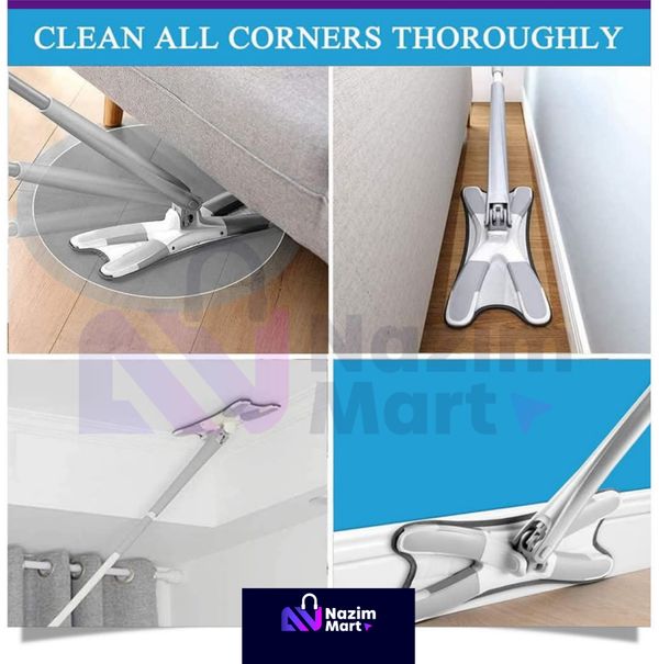 360 Degree Rotatable Extendable Cleaning Mop, Triangle Hand Quick Dry Mop Automatic Water Squeegee for Floor,Ceiling,Wall (Blue) - Nazim Mart