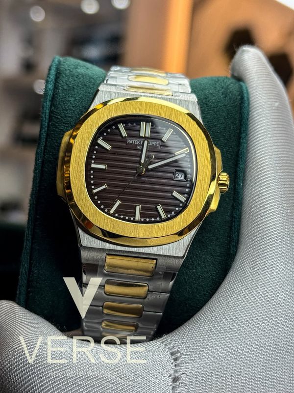 patek auto two tone golden case dial brown offer