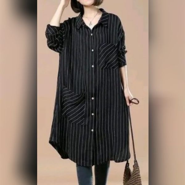 100% cotton Stylish Long Sleeve coller step fabric long shirt for women