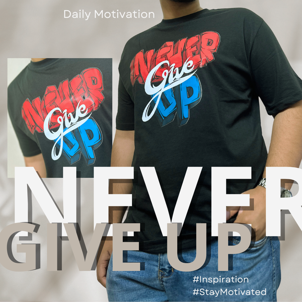 Never Give Up Regular Fit T-Shirt-Black
