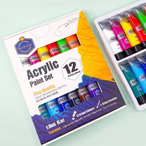Keep smiling acrylic colour 12 Pc 30ML X 2 pc brush