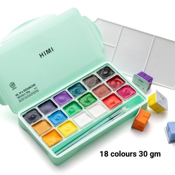 HIMI Miya Gouache Paint Set, 18 Colors x 30ml Unique Jelly Cup Design.