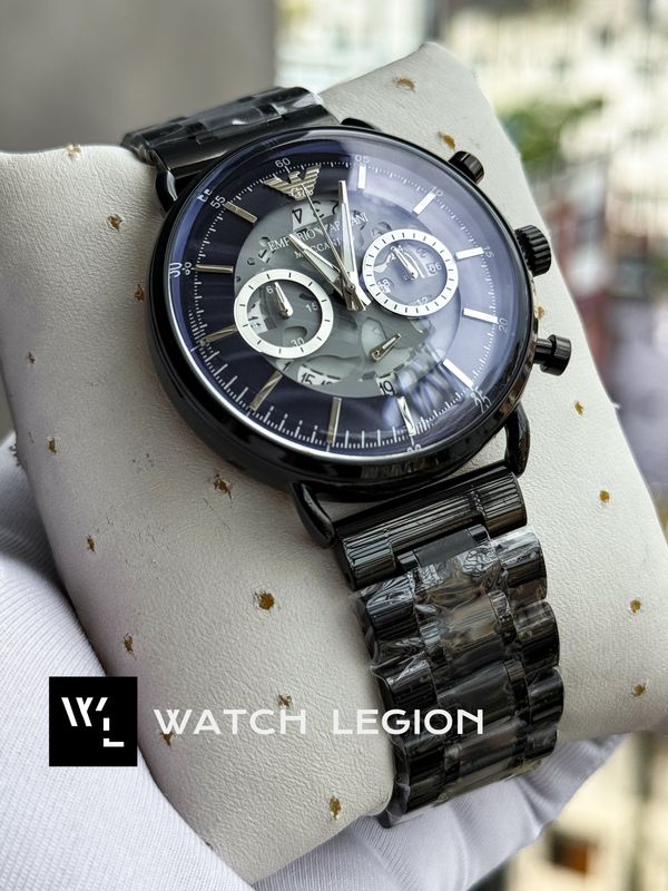 ARMANI CHAIN OVAL GLASS MECCANICO FULL BLACK BLUE DIAL