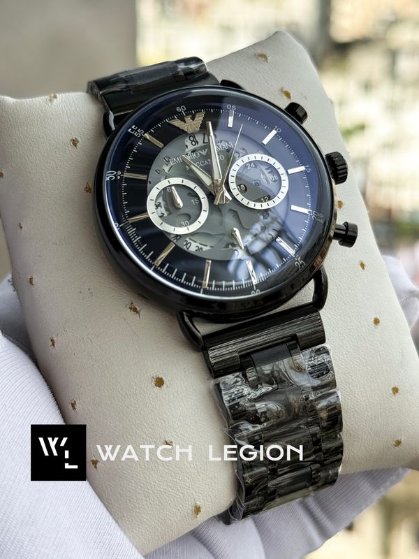 ARMANI CHAIN OVAL GLASS MECCANICO FULL BLACK