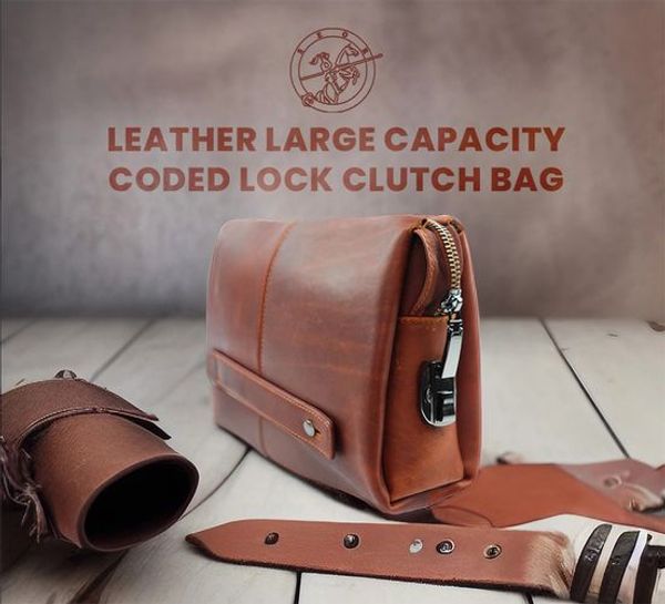 SEOR Genuine Leather Large Capacity Coded Lock Clutch Bag