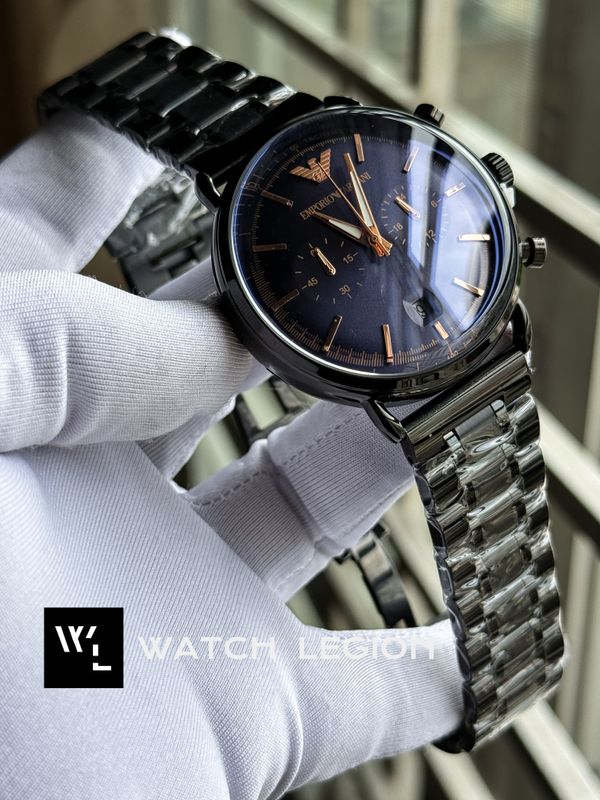 ARMANI CHAIN OVAL SIMPLE BLUE DIAL ROSE GOLD DIGITS
