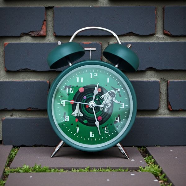 Astronaut Moon Design Twin Bell Alarm Clock – Silent Analog Desk Clock for Bedroom & Study