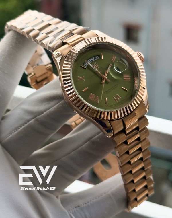 ROLEX CHAIN OLIVE DIAL ROSE GOLD BODY