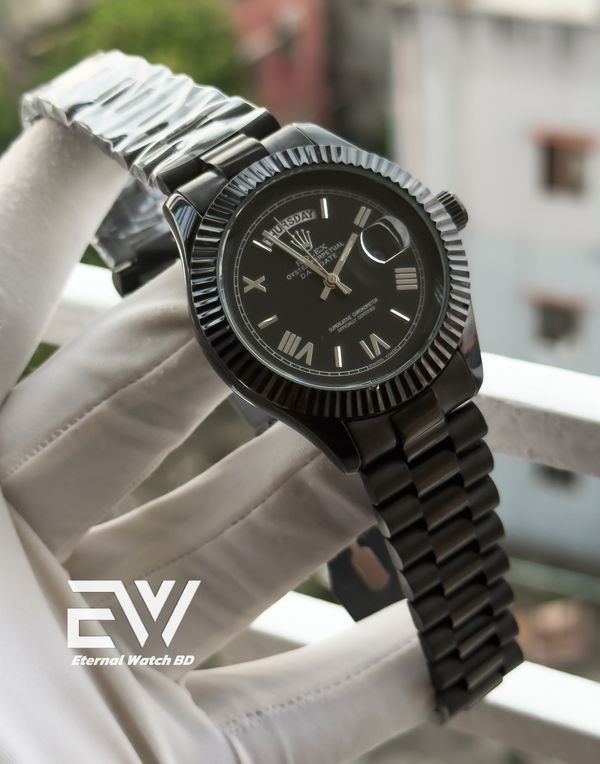 ROLEX CHAIN BLACK DIAL BLACK BELT