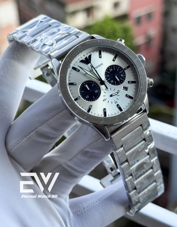 ARMANI CHAIN MATTE SILVER CASE WHITE DIAL