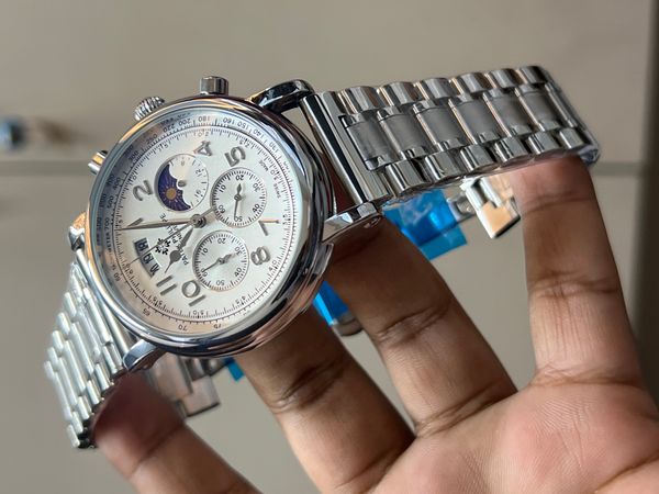 PATEK CH SIMPLE WHITE DIAL SILVER DIGIT MOONPHASE