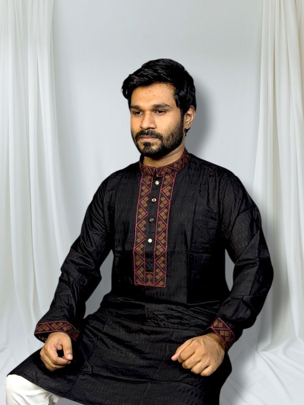 Elite embroidered panjabi black color