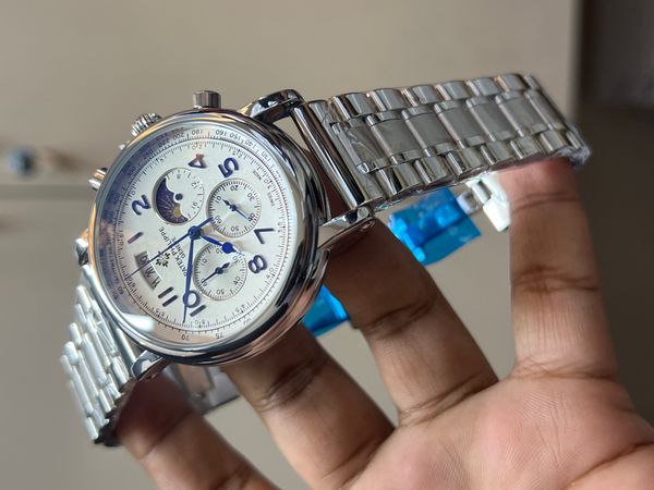 PATEK CH SIMPLE WHITE DIAL BLU DIGIT MOONPHASE