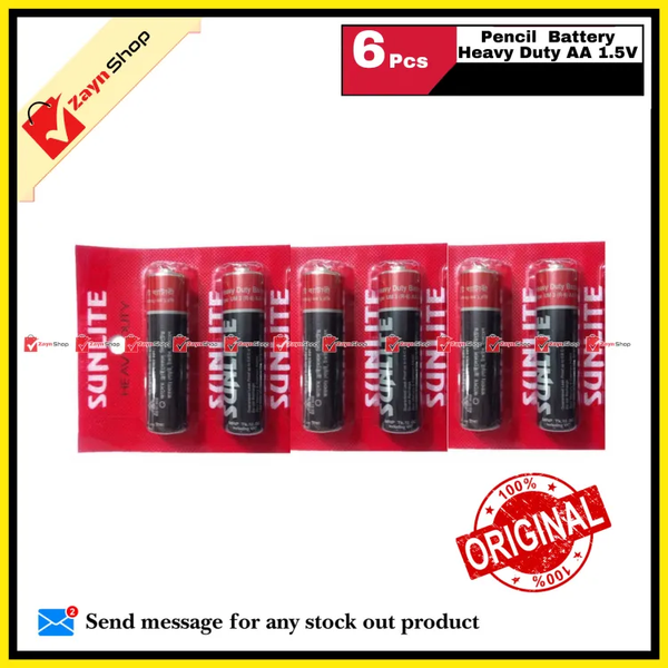 Sunlite Pencil Battery Heavy Duty AA 1.5V 6 pcs