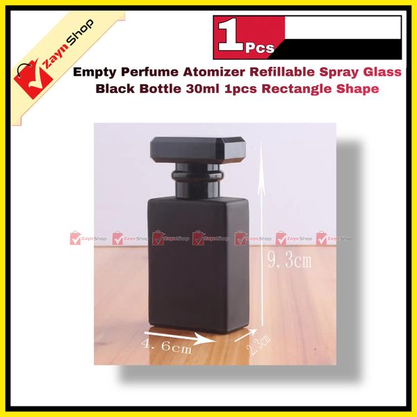Empty Perfume Atomizer Refillable Spray Glass Black Bottle Rectangle Shape 30ml 1pcs