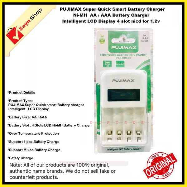 PUJIMAX Super Quick smart Battery charger Ni-MH AA / AAA battery charger Intelligent LCD Display 4 slot nicd Rechargeable Battery Charger 1.2v
