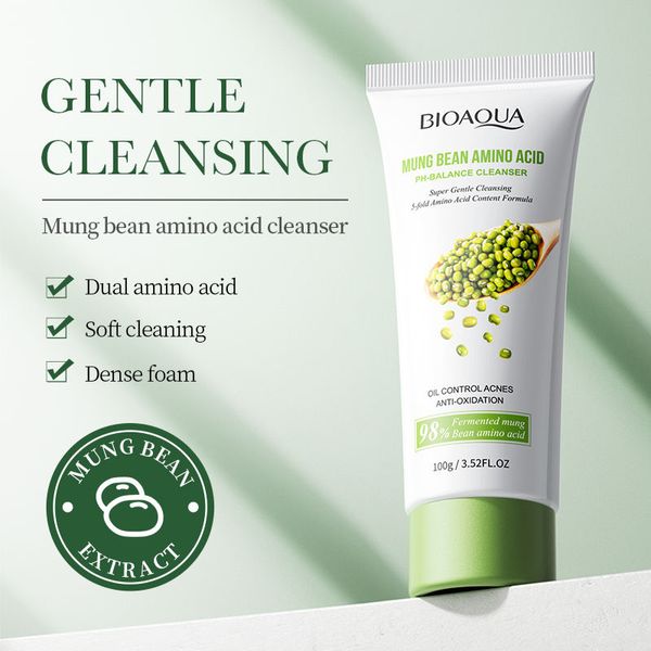 BIOAQUA Mung Bean Amino Acid PH-Balance Cleanser Deep Cleansing Gentle Facial Cleanser 100g