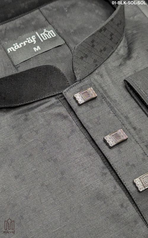 Chic Black Panjabi with Subtle Dot Design