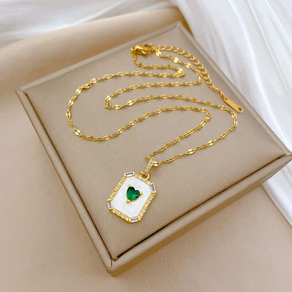 Red  and Green Heart Pendant Anti Tarnish Chain