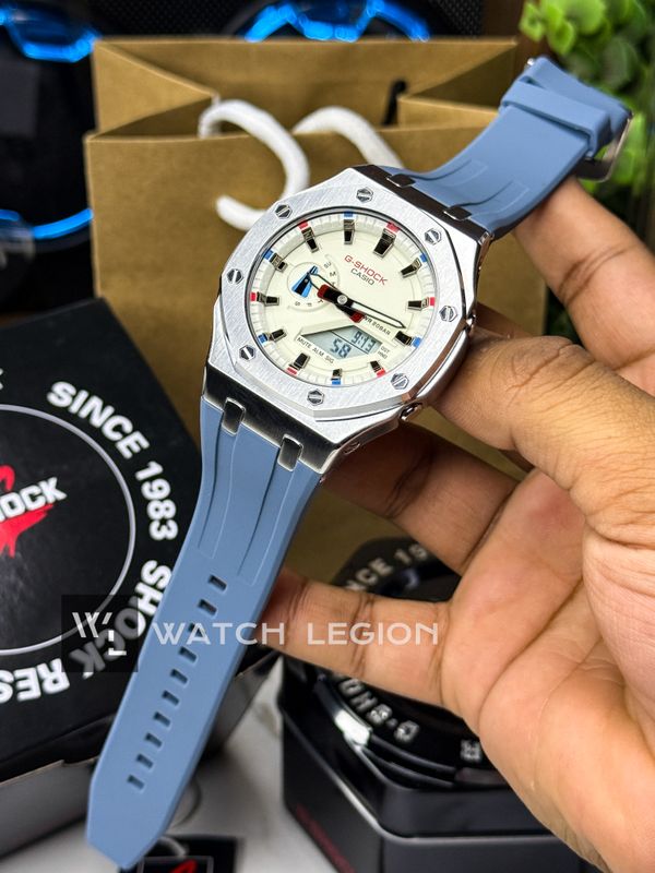 GSHOCK CASIOAK GA2100 LIGHT BLUE BELT WHITE DIAL