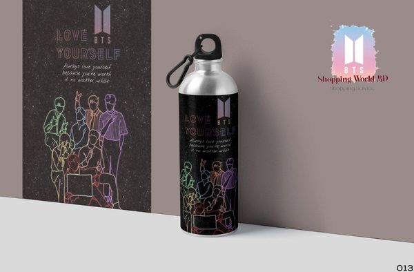 BTS Water Bottle - Love Yourself Black Illustration