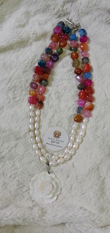 2 Layer Pearl & Stone combination neckpiece