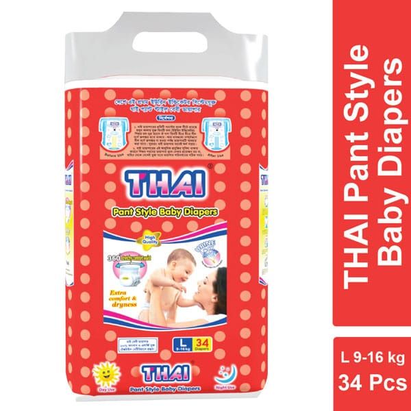 THAI L Size Baby Pant Diaper 34pcs Packet for 9 to 14kg Babies