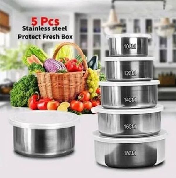 Stainless Steel Food Container Storage Box With Cover 5 In 1 Set .