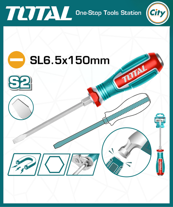 6 Inch Magnetic Slotted Impact Screwdriver TOTAL TOOLS TGTSL6150