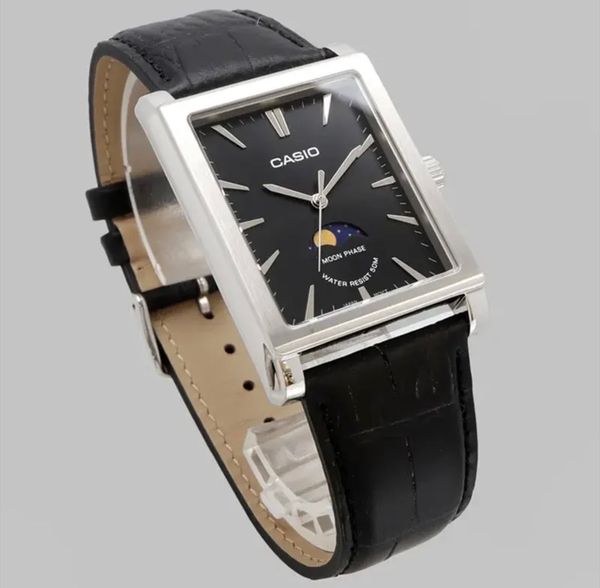 Casio Moon Phase Black Dial Leather Men's Watch- MTP-M105L-1AV