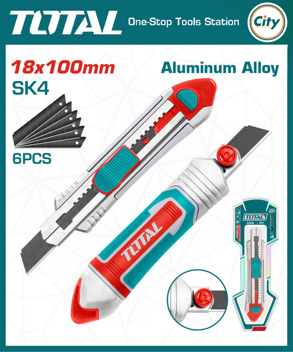Aluminum Body Snap off Blade Knife With 6 Blades TOTAL TOOLS TG5121806