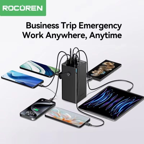 Rocoren 50,000mAh 22.5W Power Bank With Fast Charging 6 Ports USB + Type-C Powerbank With Flashlight - Image 4