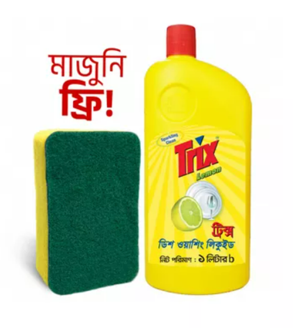 Trix Dishwashing Liquid Lemon (Free Scrubber) 1 ltr
