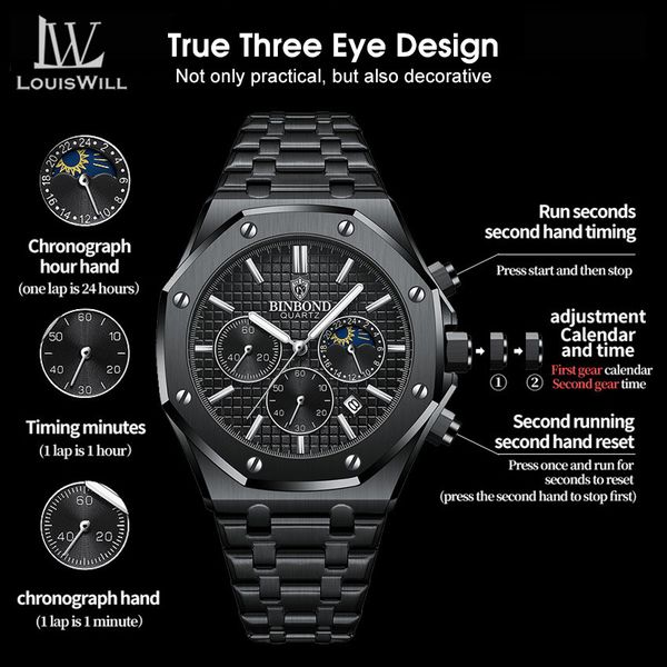 💥LouisWill Multi-function Waterproof Watch With Calendar - Image 2