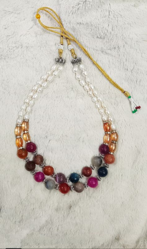 original pearl & original stone combination necklace