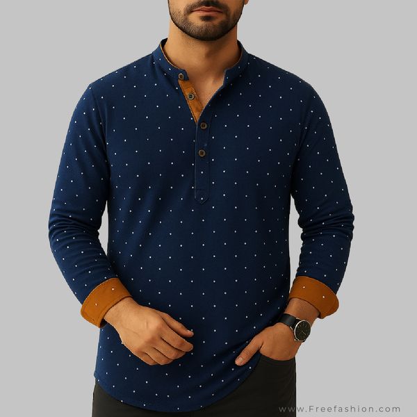 Premium Quality Cotton Katua '(NAVY Print)' / সুতি কাতুয়া