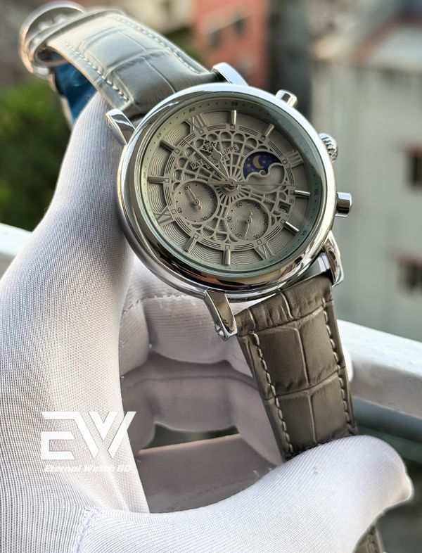 PATEK PHILLIPE SPIDER GRAY BELT GRAY DIAL SILVER CASE