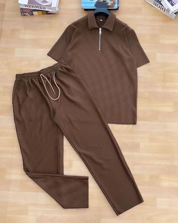 Coffee Color Premium Zipper Polo & Semi Baggy Trouser