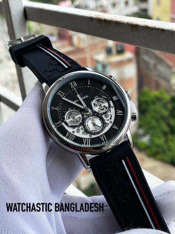 Hilfiger Silicone Black Belt Black Dial