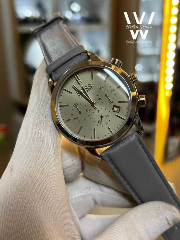 Boss Belt Three Chrono Grey Belt Silver Case Grey Dial
