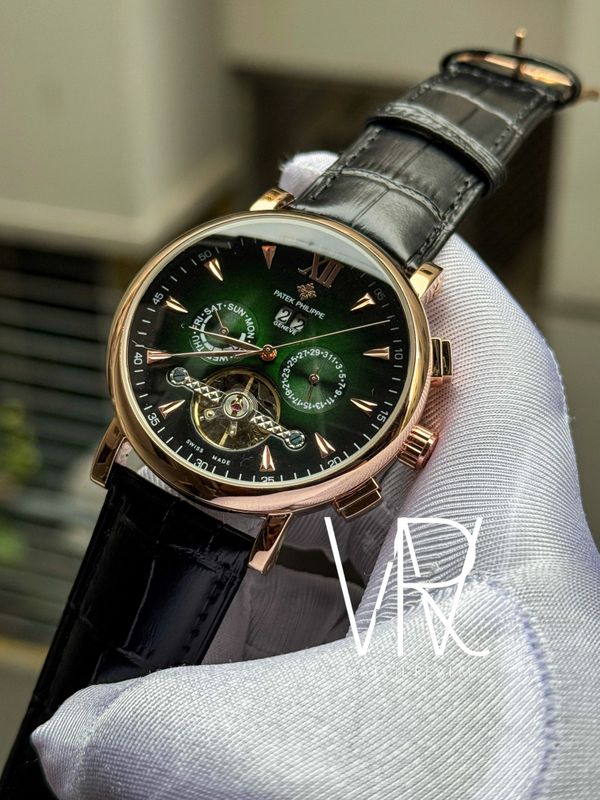 PATEK AUTO BELT ROSE GOLD CASE GREEN DIAL