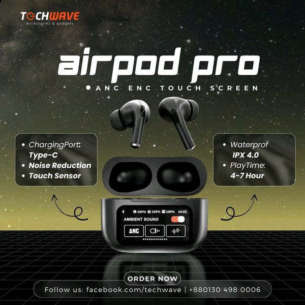 AirPods A9 Pro Earbuds 100% ANC/ENC with LED Touch Screen.